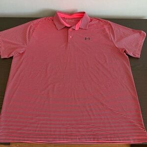 Under Armour Men’s Coral and White Striped Polo
